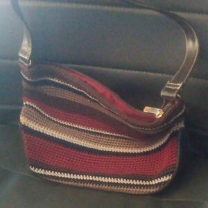 The Sak Red and Brown Striped Crochet Shoulder Bag